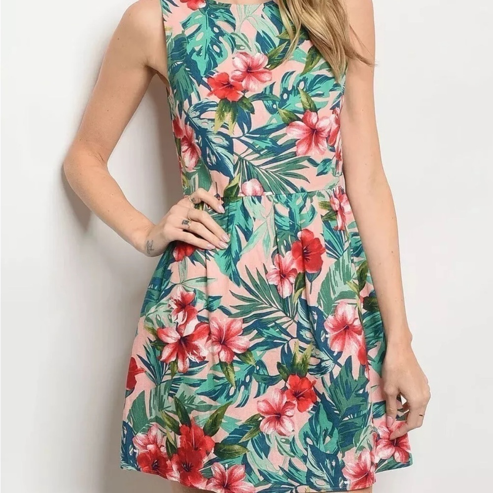 Everly Nordstrom Floral Linen Shift Dress Large